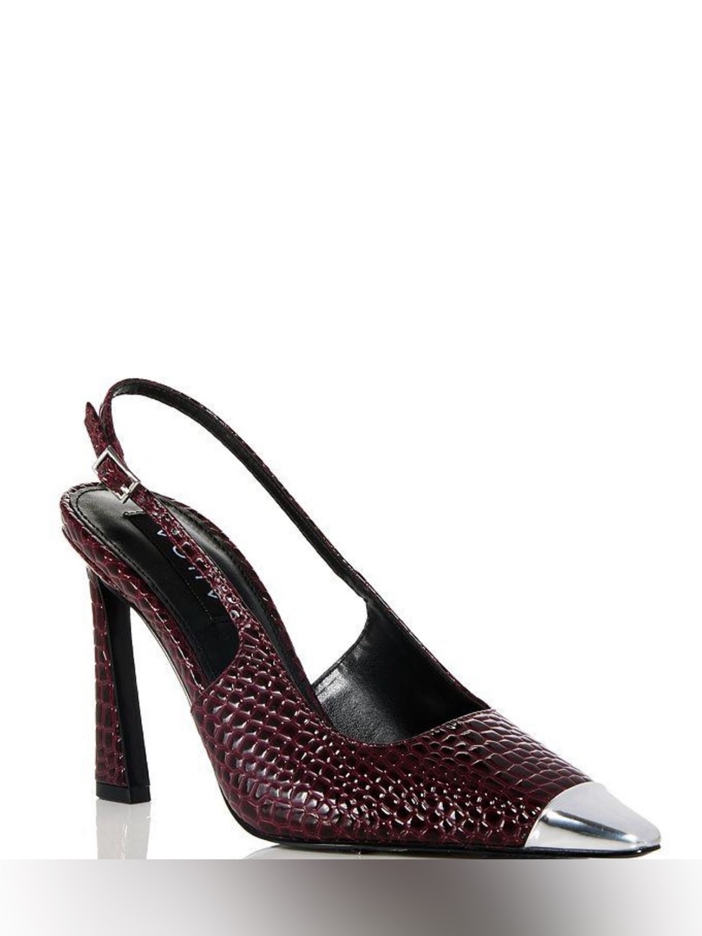 NEW AQUA Burgundy Croc Embossed Slingback Heels Silver Toe Size 6M